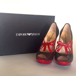 Brown and Red embossed leather heels